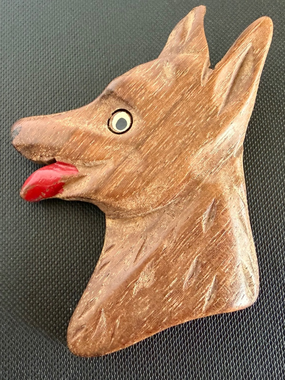Vintage Carved Wooden German Shepard Dog Brooch